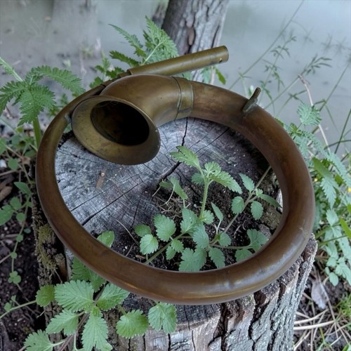 Antique brass hunting horn - antique,
