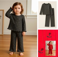 Girls Ex Marks Ribbed Cosy Pyjama's Lounge Set Grey Star Red Floral 1 - 16 Years