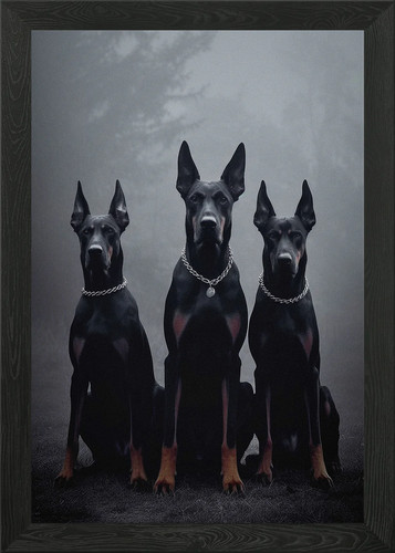 Doberman black dogs framed - black,