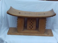 FABULOUS LARGE ANTIQUE AFRICAN TRIBAL ASHANTI ASANTE HAND CARVED WOODEN STOOL .