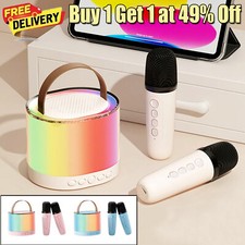 Mini Karaoke Machine Kids with 2 Microphone Portable Bluetooth Speaker w/LED UK
