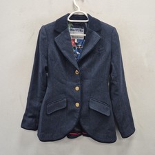 Joules Parade Navy Wool Check Tweed Country Hacking Blazer Jacket Size Uk 8