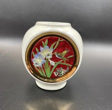 The Art Of Chokin Small Vase With A 24K Gold Edge Bird And Flowers Design