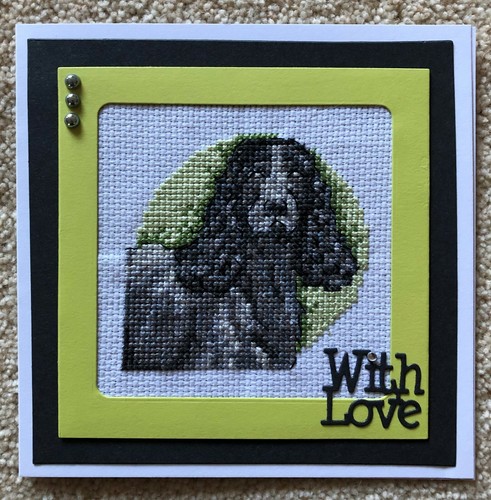 Cross stitched card blue - cross-stitched,
