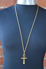 Gold Colour Egyptian Ankh Cross Charm Pendant 54 x 27mm, 30" Long Chain Necklace