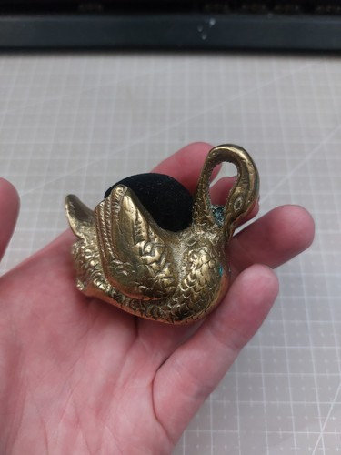 Vintage brass swan - pin, cushion