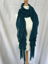 Green Sparkle Dressy Scarf, Tassel Trim, 168 x 35cm