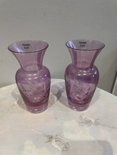 Two Lilac Handcut Glass Vases