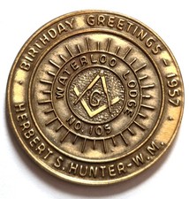 US Masonic 1957 Waterloo Lodge 105 Iowa 100th Anniversary Centenary Coin AF&AM