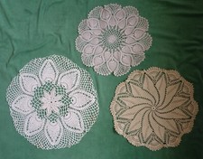 3 Vintage Hand Crocheted Table Centres - 12" 13" 16" - Ecru Cream and Off White