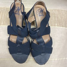 Mantarsy Women's Navy Blue Leather Wedge Sandals, size 4 Uk