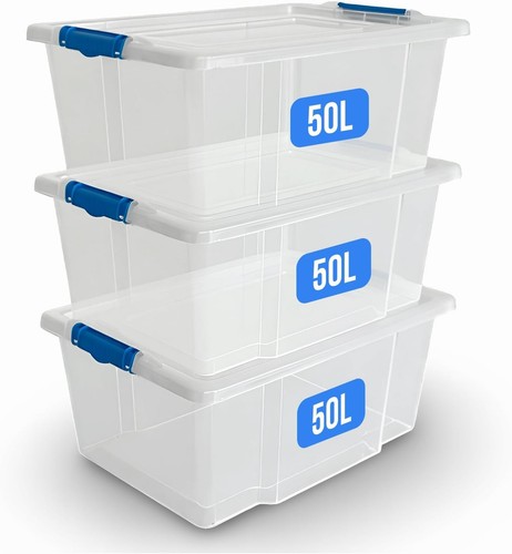 50l clear plastic storage - 3x,