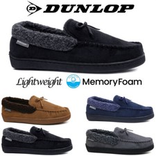 MENS DUNLOP MEMORY FOAM MOCCASINS SLIPPERS LOAFERS SUEDE FUR WINTER SHOES SIZE