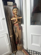 Thai Sawasdee Welcome Lady Impressive 5 ft tall carved wooden figure