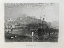 1826 (1861) Antique Print; Scarborough, Yorkshire after J.M.W. Turner