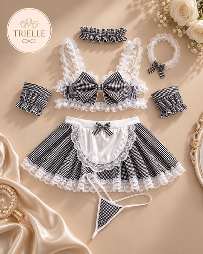 Black gingham lingerie - set,