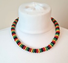 Rasta Wood Bead Stretch Necklace Mens Womens Handmade Reggae- UK seller