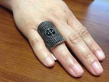 ANTIQUE RETRO SILVER BLACK OVAL KNUCKLE RING