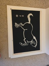 PAIR Horses Sonan Noda Woodblock Prints Black White Mid Century