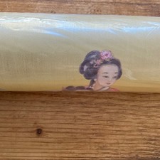 Oriental Garden Vinyl Wallpaper Japanese Geisha Girl Satin Embossed - Yellow