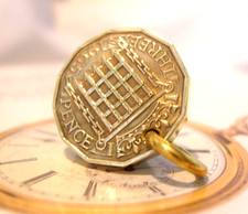 1965 Pocket Watch Chain Coin Fob Vintage Lucky Thrupenny Bit Old English 3d