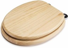PINE 18" MDF UNIVERSAL BATHROOM WC TOILET SEAT EASY FIT WITH FITTINGS WOODEN W/C