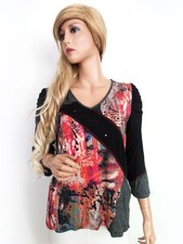 💚 JORLI Womens Bluzka Czarny Rękaw 3/4 Wiskoza 12/14 (40) W serek 💚