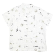 Mens White Chinese Style Button Shirt M Oriental Print Summer Casual