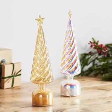 Set 2 Gold Glass Rotating Glass Christmas Tree LED Lights