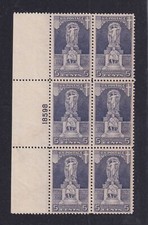 1926 Sc 628 Ericsson XF MHR flat plate block of 6 with full OG (N1