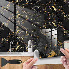 Marble Black Tile Stickers Self Adhesive Wall Tiles Stickers DIY Kitchen Tile St