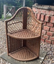 Vintage Wicker Boho Rattan Tiered Corner Shelf Unit