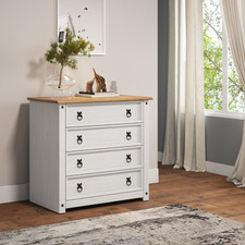 Corona Chest of Drawers 4 Drawer White Wax Small Solid Pine Shabby Chic