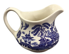 Vintage Old Willow Milk Jug English Ironstone Tableware Willow Pattern Blue