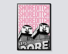 Shoreditch, London, Modern Graphic Architecture Print, Urban Train and Graffiti
