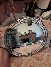 Art Deco Large  Stained Glass Mirror Beautiful Colourful, 71cm Across 