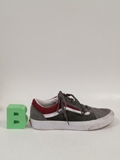 VANS Old Skool Trainers Grey Red White Suede Skate Shoes Size UK 9 - PRE-OWNED