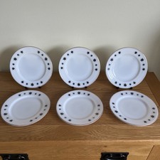 Vintage Pyrex Black on White Gaiety Snowflake Side/Cake Plates x 6