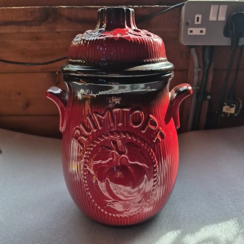 Red glazed rumtopf storage jar - red,