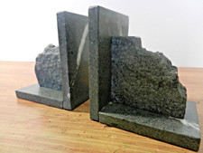 Vintage MCM pair of grey granite stone marble bookends heavy