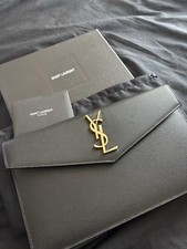 Saint Laurent Women’s YSL Uptown Black Grained Leather Clutch Bag