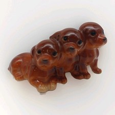 Dachshund Ceramic Figurine Featuring Three Puppies Brown 7cm Length