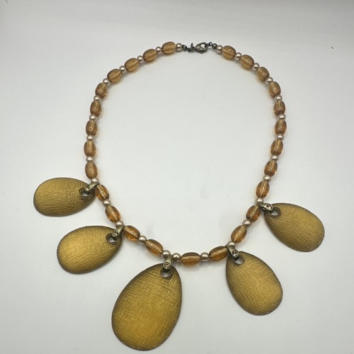 Gold tone brown glass - tone, beaded