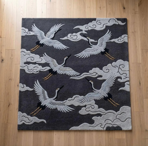 Hand tufted wool crane - wool,