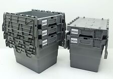 Used 5x Heavy Duty Plastic Storage Box Boxes With Folding Attached Lids Free P&P