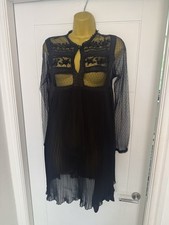 ZARA Black Sheer Embroidered Pleated Dress – Size M – Elegant & Feminine