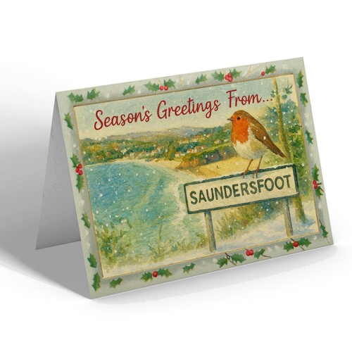 Xmas notelet saundersfoot - -,