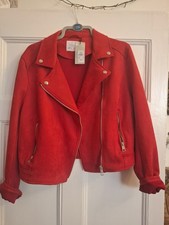 Red faux suede biker - faux,