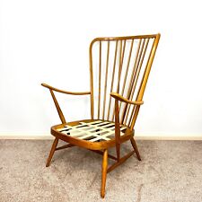 Vintage Ercol Evergreen High Back Chair , MCM Blue label with new webbing
