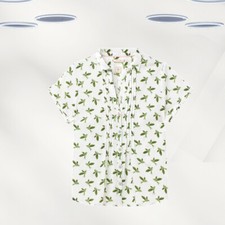 Ex White Stuff Women's Short Sleeve Button Up Bird Print Shirt in Ivory